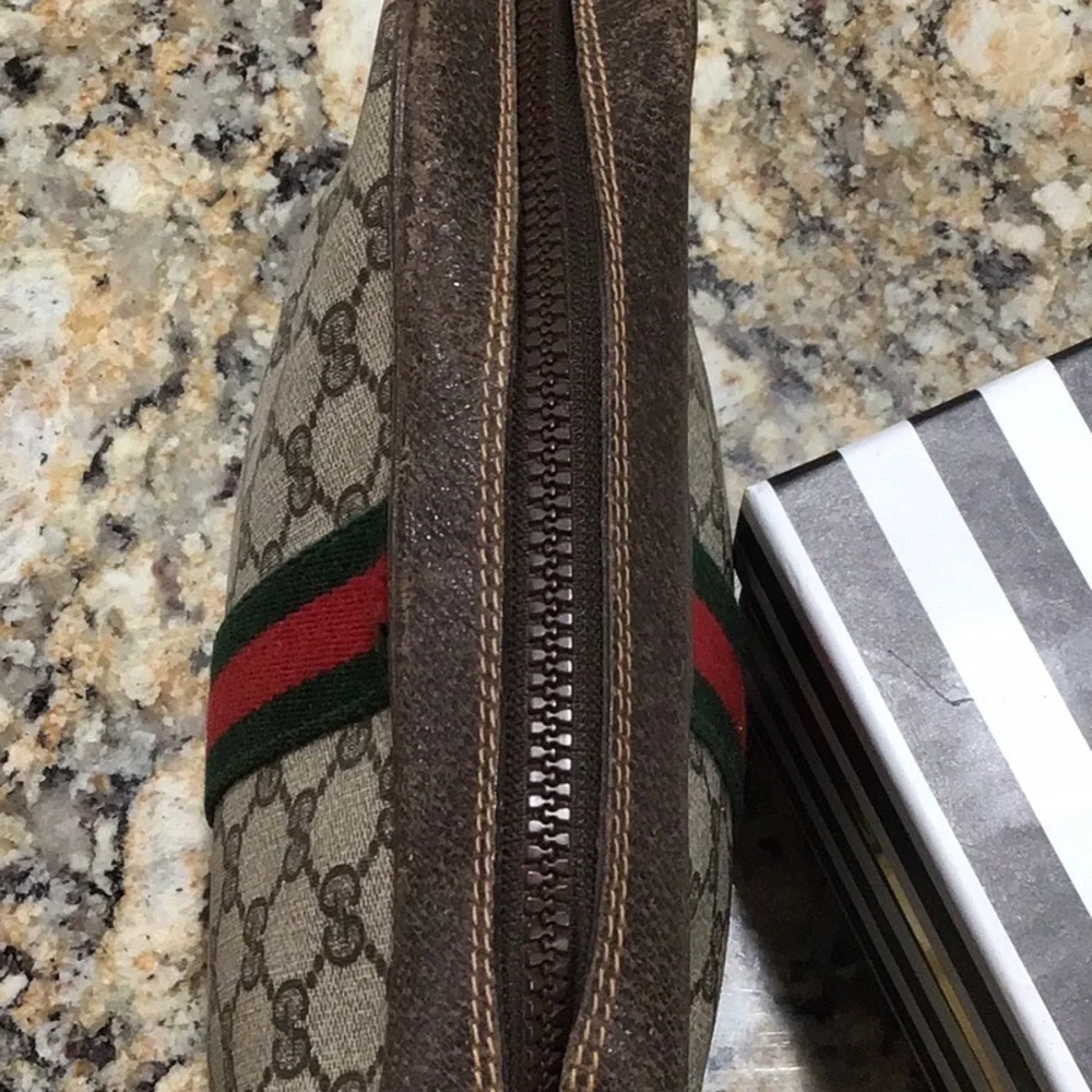 ✨Vintage GUCCI GG Canvas Web Sherry Line Clutch Bag RED GREEN STRIPE Authentic - Picture 4 of 11